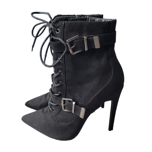 Shoe Dazzle Maxwell Lace-Up Pointed Toe Black Witch Bootie Size 7 - Picture 4 of 12